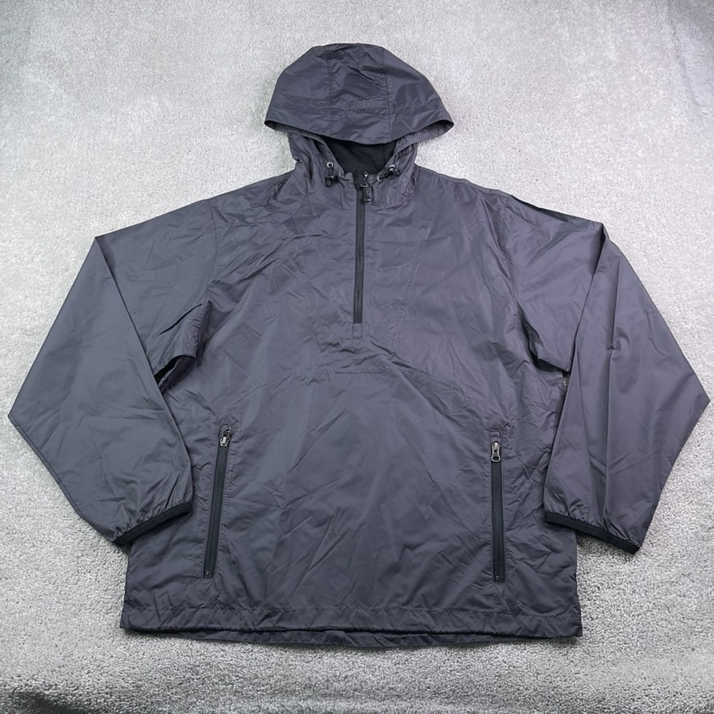 Eddie Bauer Jacket Mens Medium Grey Windbreaker Hooded Half Zip Pullover